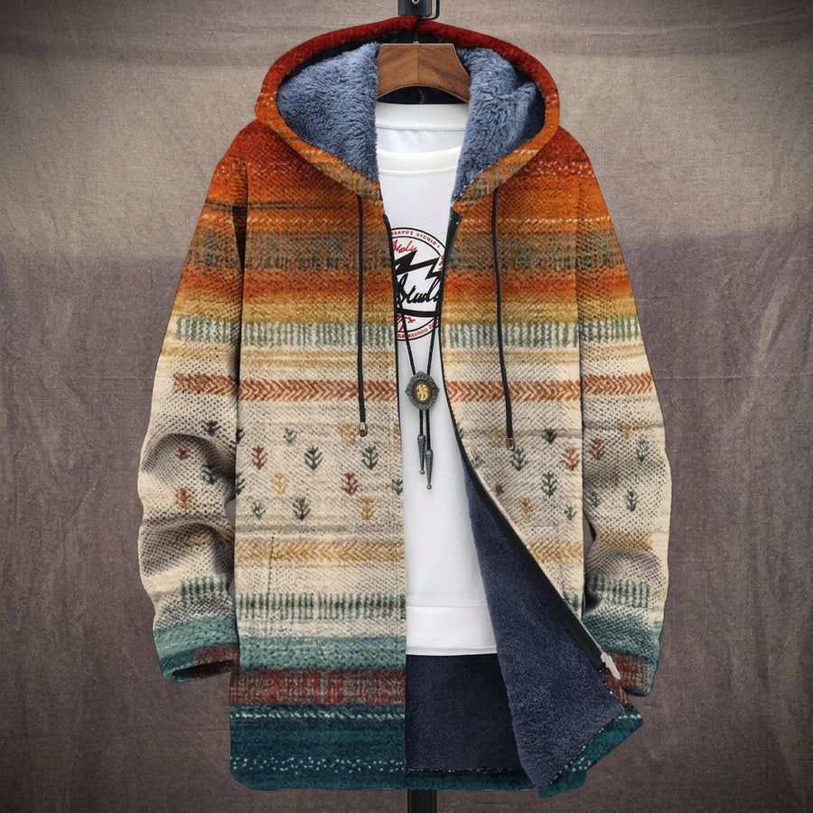 Pina | Cappotto con Cappuccio a Righe Etniche Beige e Arancio