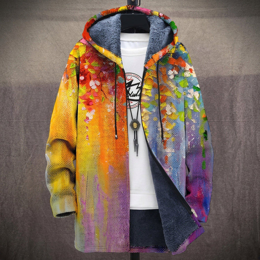 Piera | Cappotto con Cappuccio a Pittura Floreale Multicolore