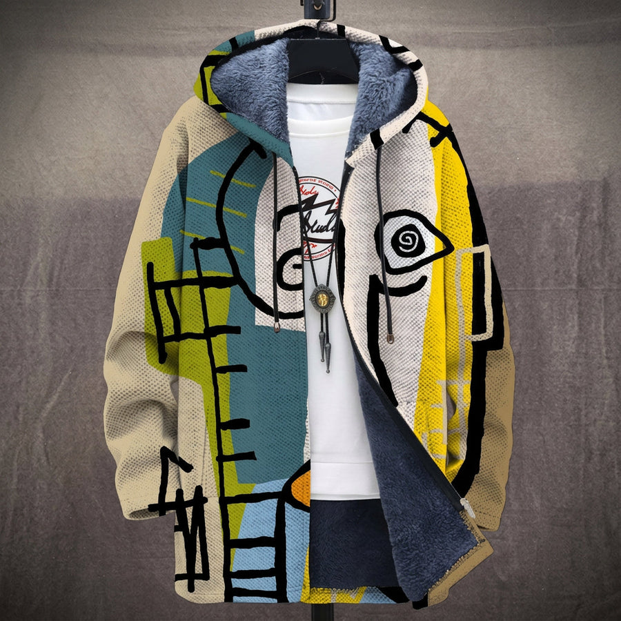 Maddalena | Cappotto con Cappuccio a Volto Cubista Turchese