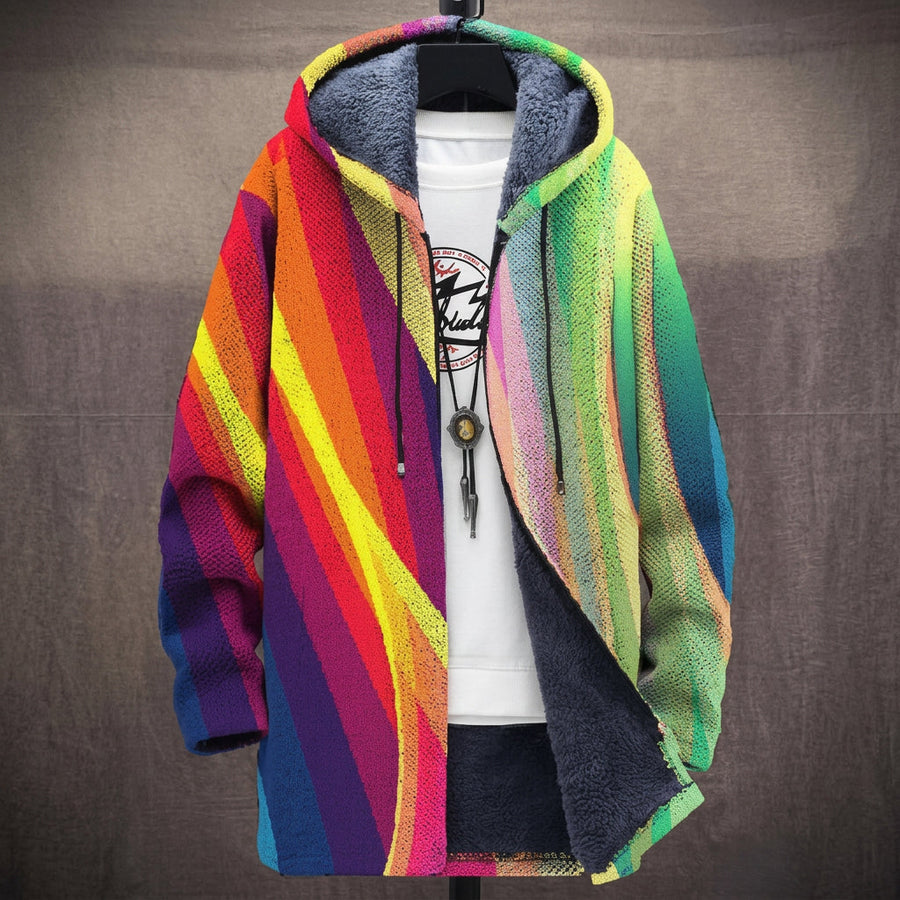 Liliana | Cappotto con Cappuccio a Righe Arcobaleno