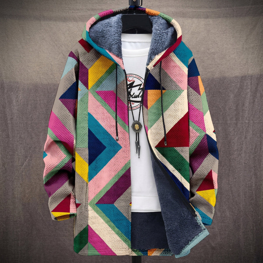 Enrica | Cappotto con Cappuccio a Chevron Colorati