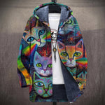 Clelia | Cappotto con Cappuccio a Ritratti di Gatti