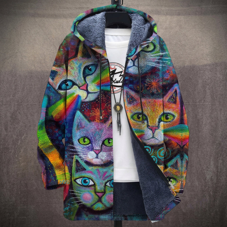 Clelia | Cappotto con Cappuccio a Ritratti di Gatti
