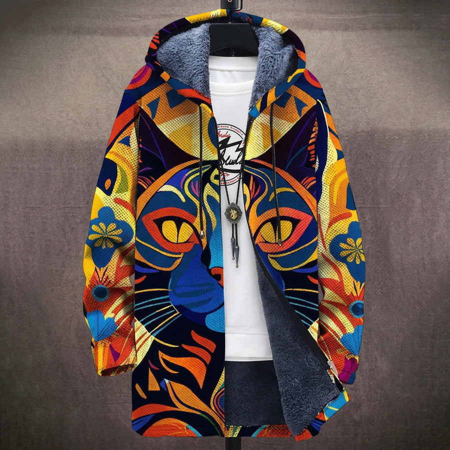 Alba | Cappotto con Cappuccio a Ritratto di Gatto Arancione