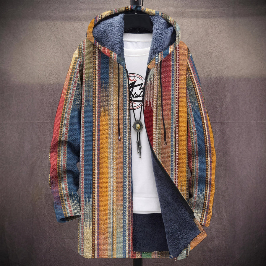 Mariangela | Cappotto con Cappuccio a Righe Verticali Colorate