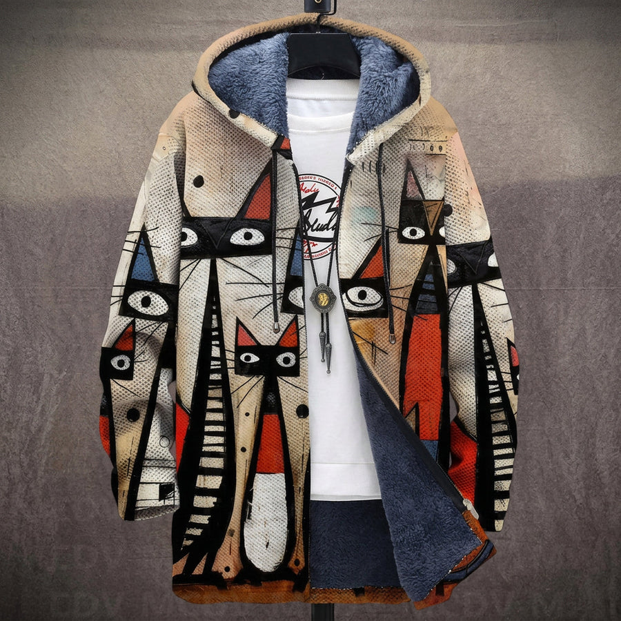 Silvana | Cappotto con Cappuccio a Gatti Bianco e Nero