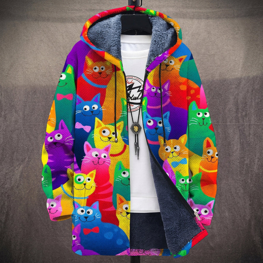 Gloria | Cappotto con Cappuccio a Gatti Disegnati Multicolore