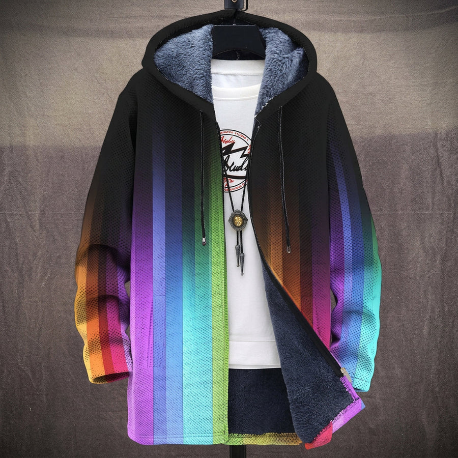 Carmen | Cappotto con Cappuccio Sfumato Arcobaleno su Nero