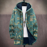 Mara | Cappotto con Cappuccio a Fiori Dorati su Turchese