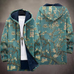 Mara | Cappotto con Cappuccio a Fiori Dorati su Turchese