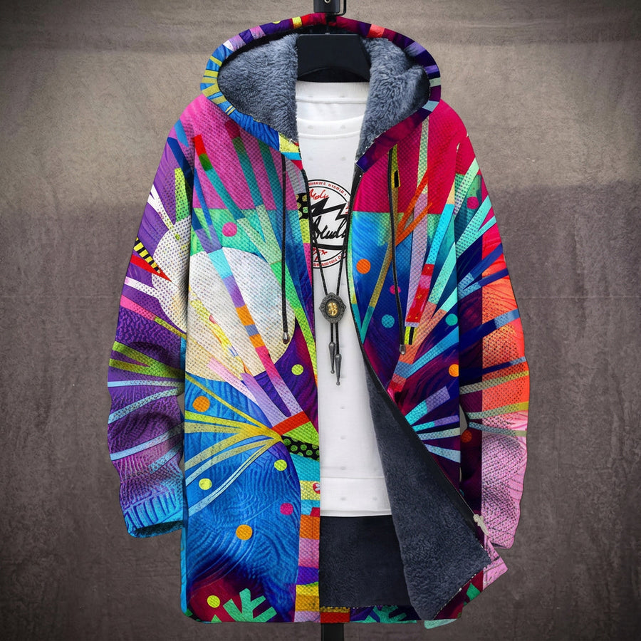 Lorella | Cappotto con Cappuccio a Esplosione Astratta Multicolore