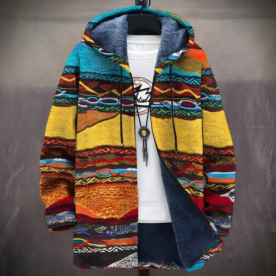 Gilda | Cappotto con Cappuccio a Bande Azteche Gialle e Arancioni