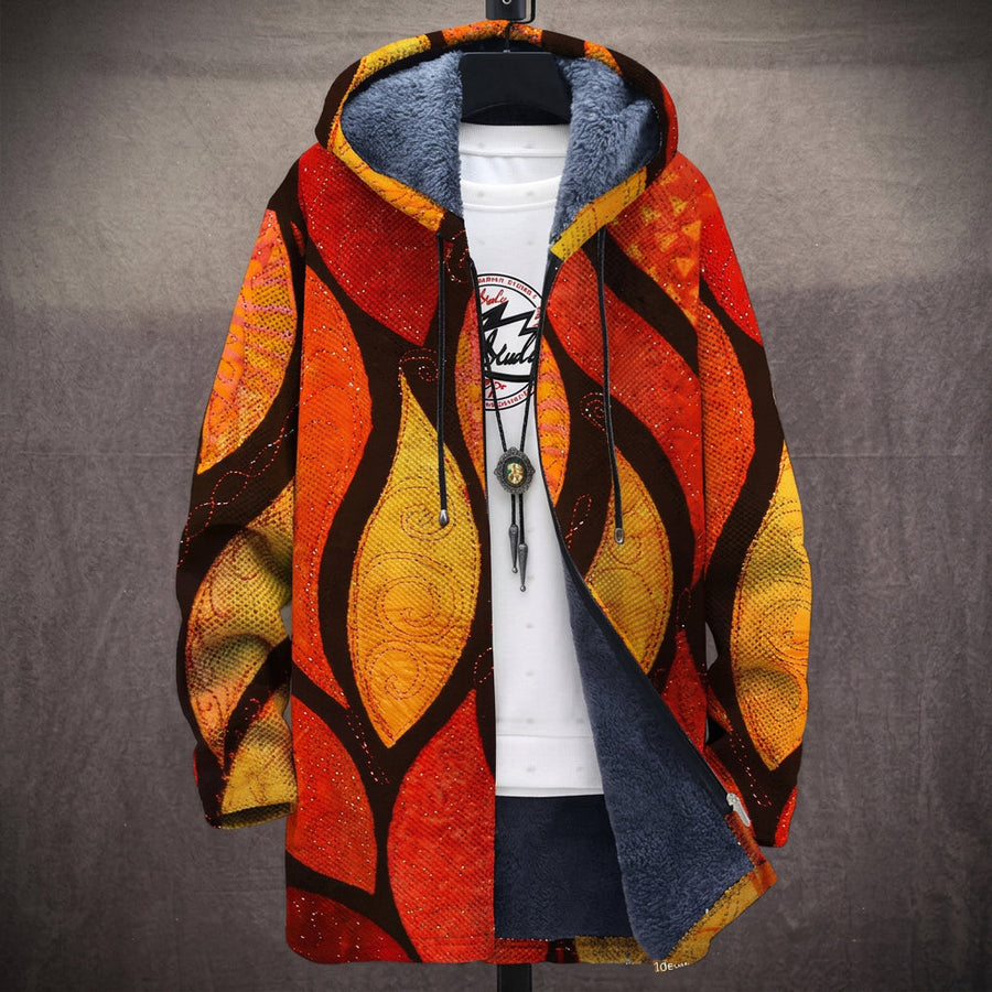 Tosca | Cappotto con Cappuccio a Motivo Fiamma Arancione