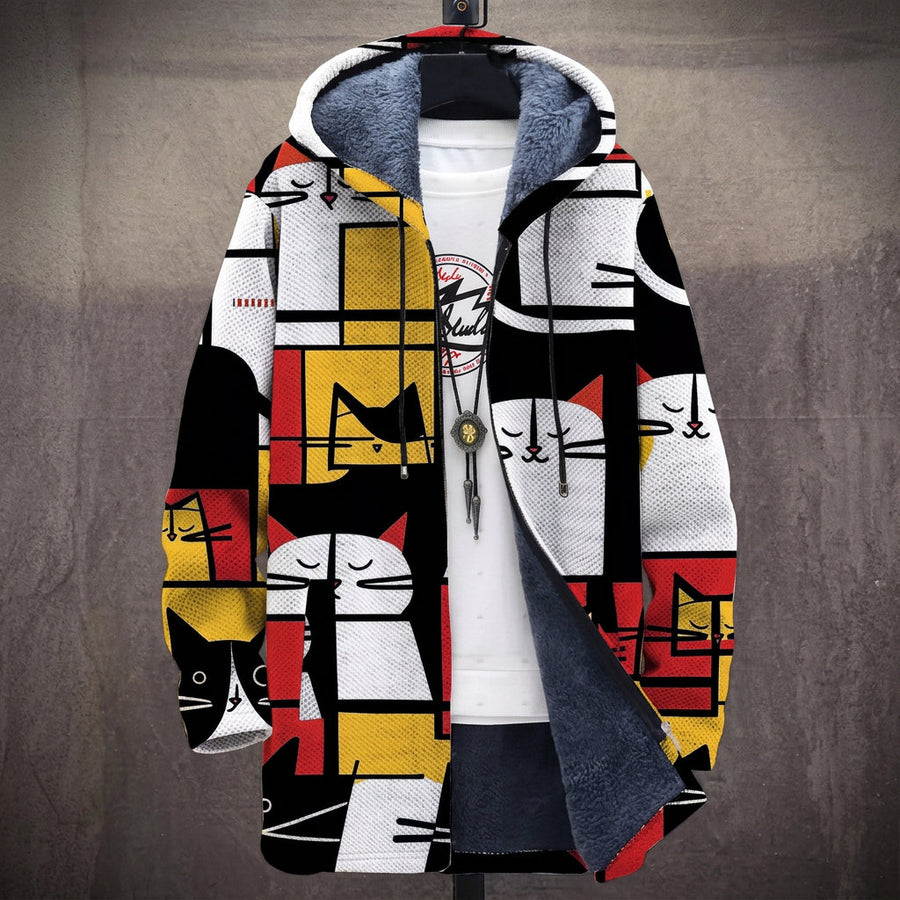 Flavia | Cappotto con Cappuccio a Gatti Stile Mondrian