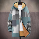 Iolanda | Cappotto con Cappuccio a Blocchi Grigio-Azzurro e Senape