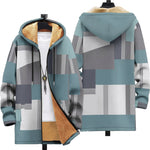 Iolanda | Cappotto con Cappuccio a Blocchi Grigio-Azzurro e Senape