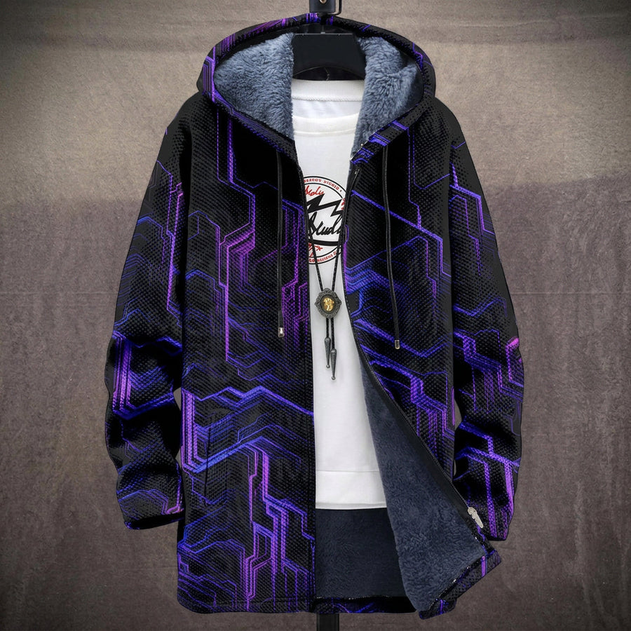 Gina | Cappotto con Cappuccio a Motivo Circuito Viola