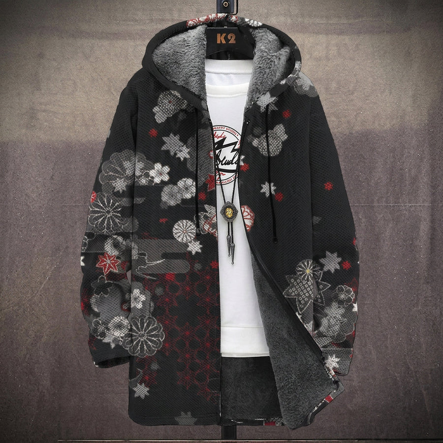 Lina | Cappotto con Cappuccio a Motivi Asiatici, Nove Stampe