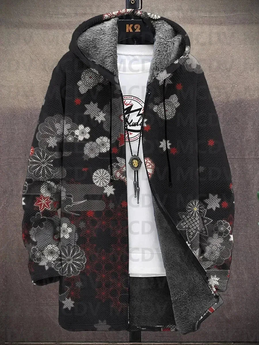 Lina | Cappotto con Cappuccio a Motivi Asiatici, Nove Stampe