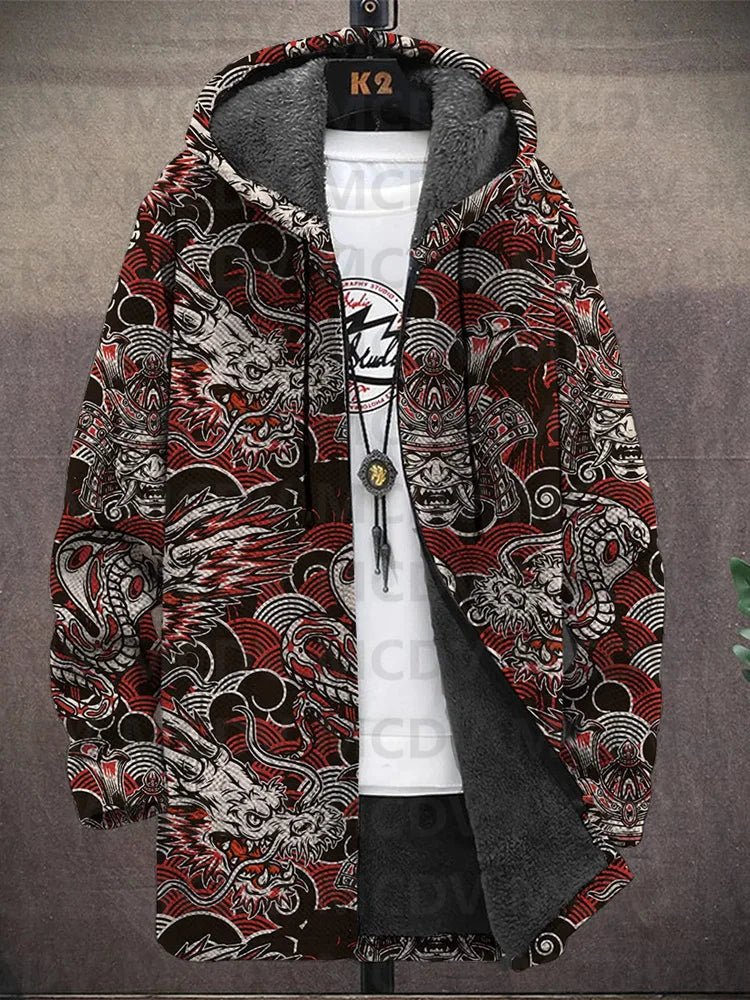 Lina | Cappotto con Cappuccio a Motivi Asiatici, Nove Stampe