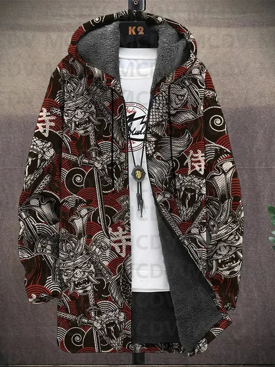 Lina | Cappotto con Cappuccio a Motivi Asiatici, Nove Stampe