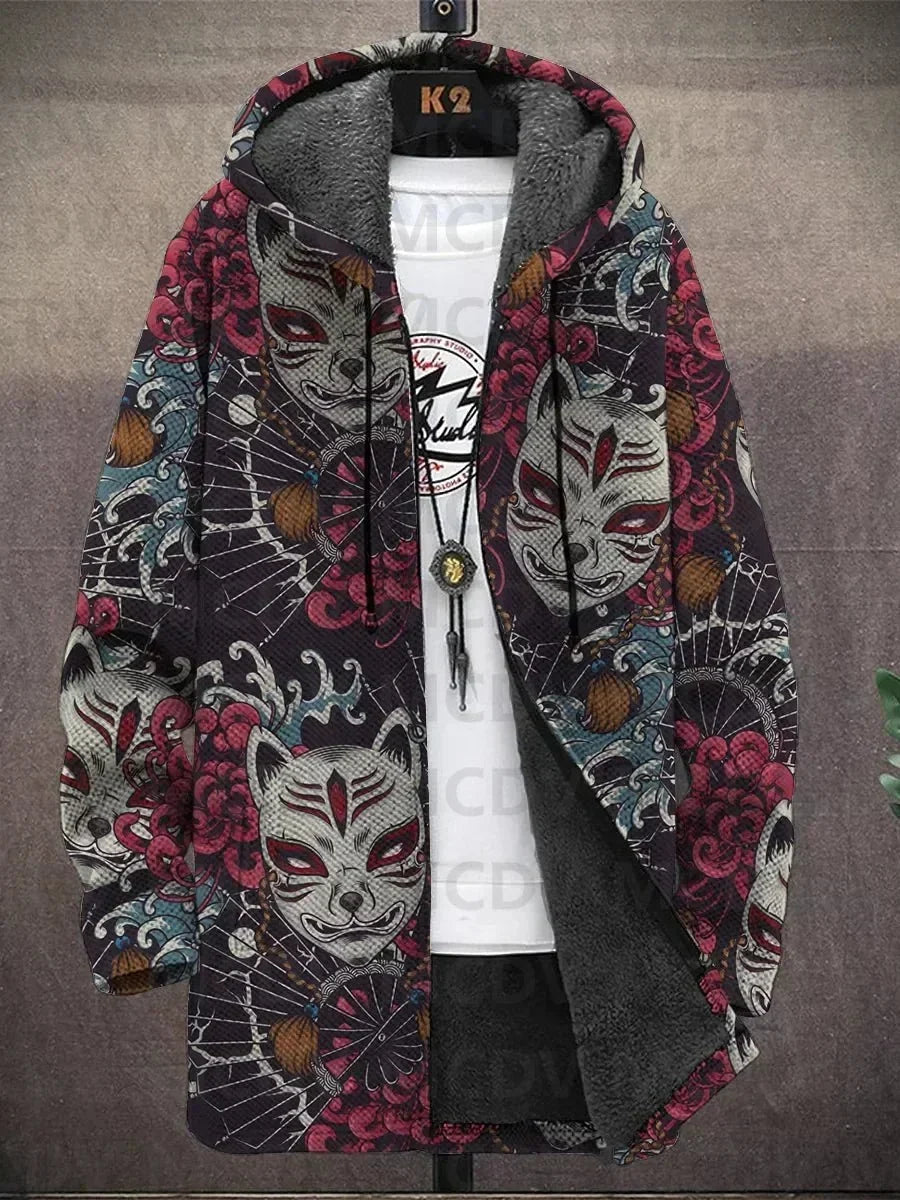Lina | Cappotto con Cappuccio a Motivi Asiatici, Nove Stampe