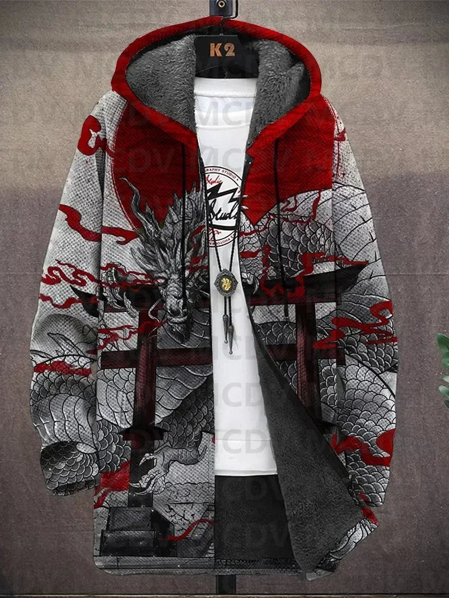 Lina | Cappotto con Cappuccio a Motivi Asiatici, Nove Stampe