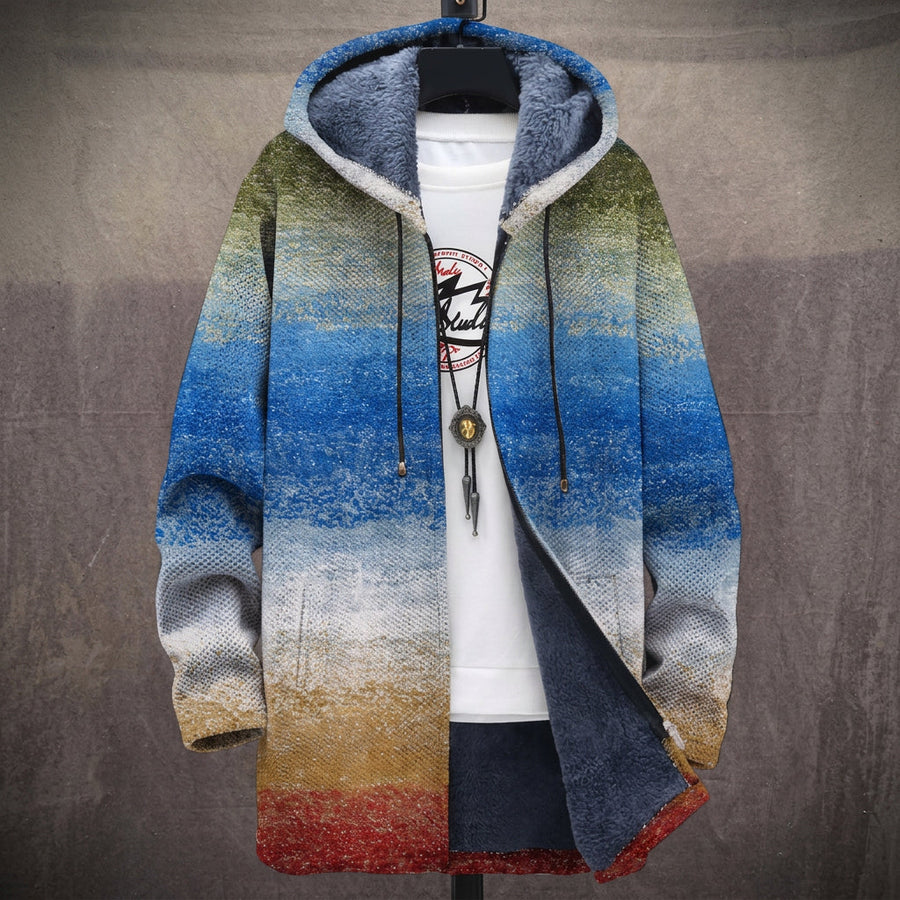 Filomena | Cappotto con Cappuccio Sfumato Blu e Verde