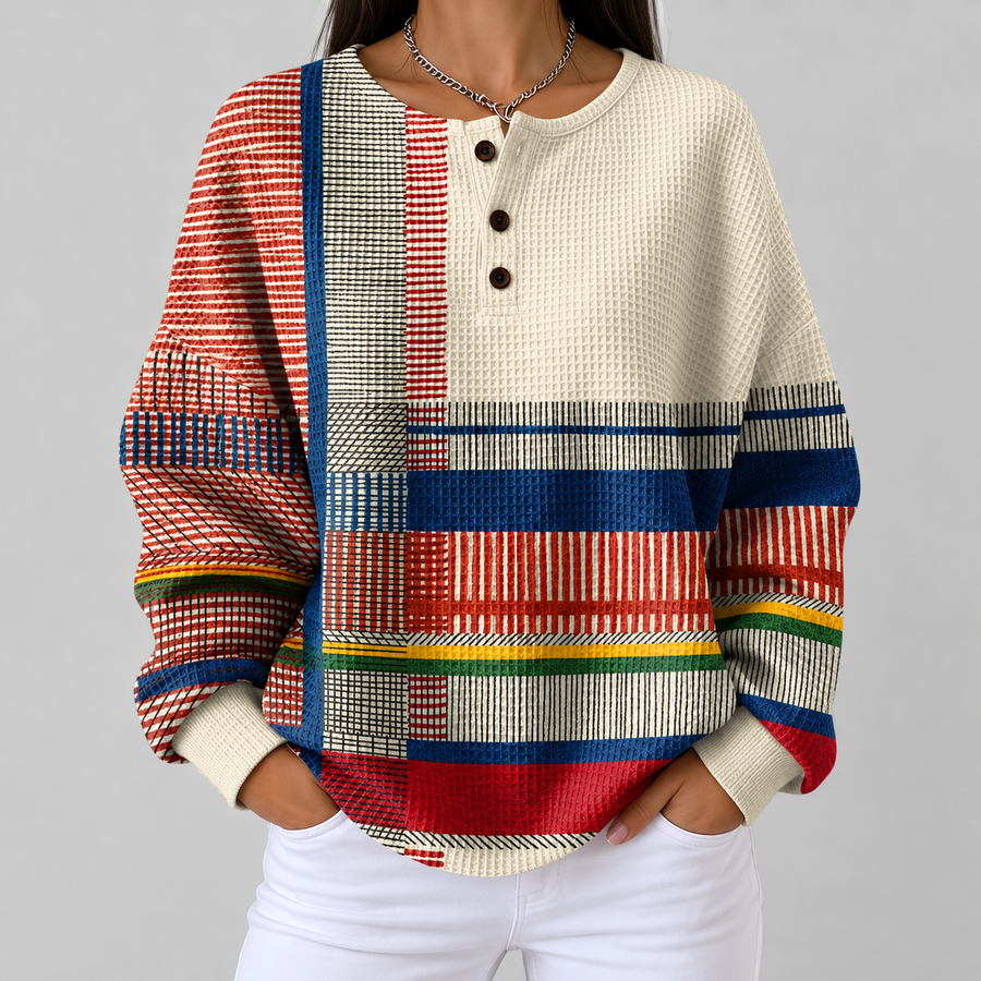 Brigida | Maglione a Righe e Blocchi Crema