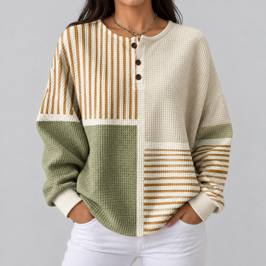 Stella | Maglione a Riquadri Verde e Senape