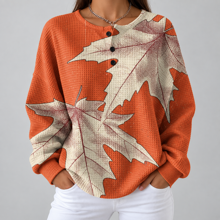 Nora | Maglione Arancione a Foglie d'Acero