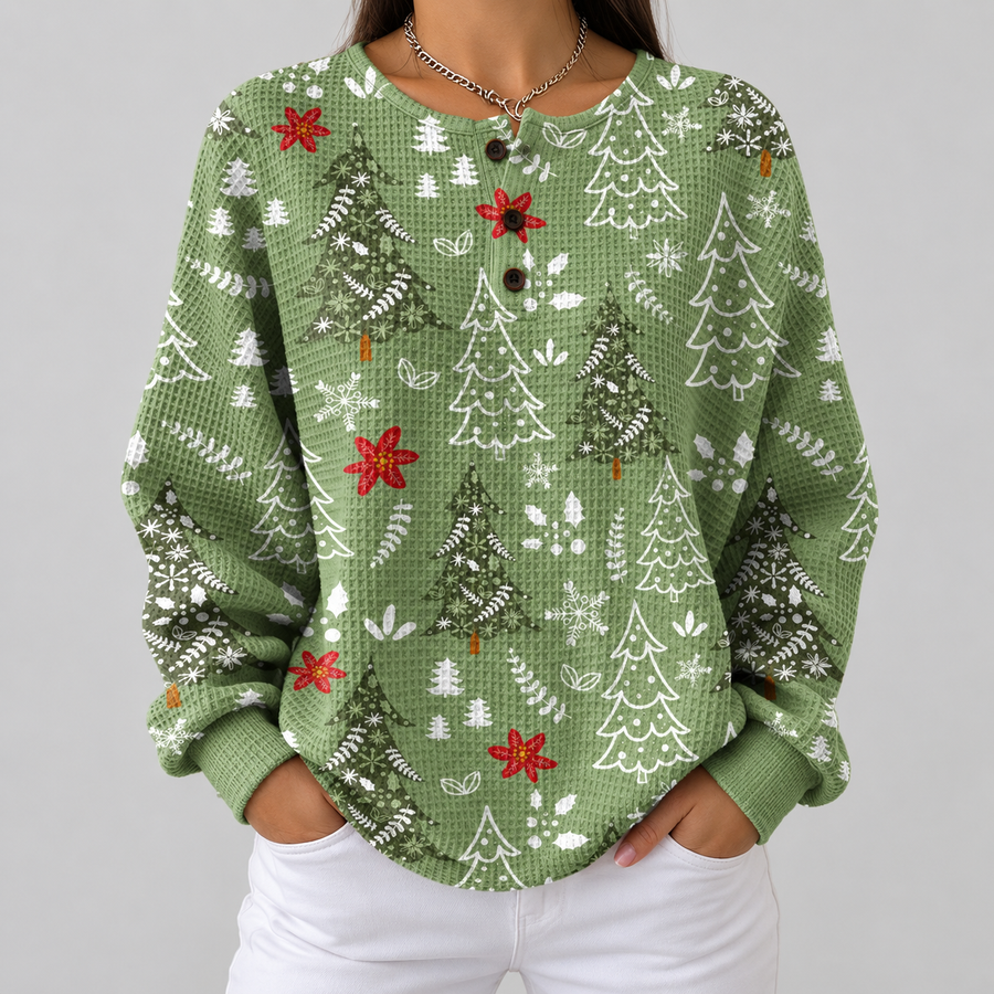 Tina | Maglione Verde con Alberi e Stelle di Natale