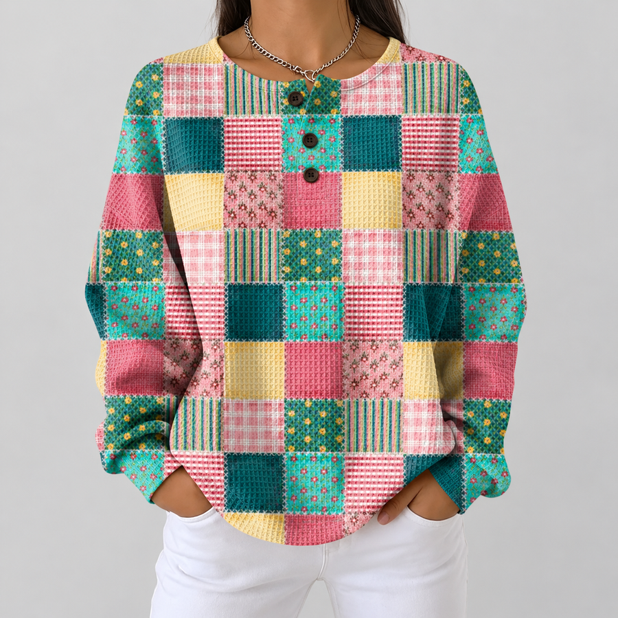 Sabina | Maglione a Riquadri Rosa e Turchese
