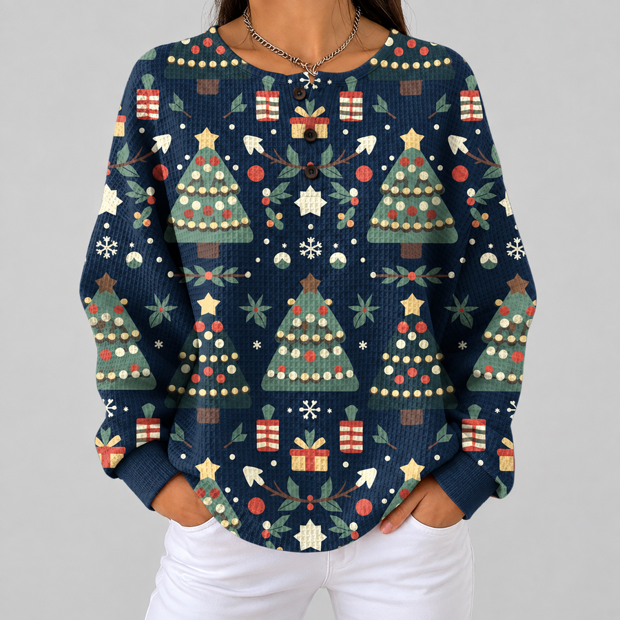 Regina | Maglione Blu Notte con Alberi di Natale