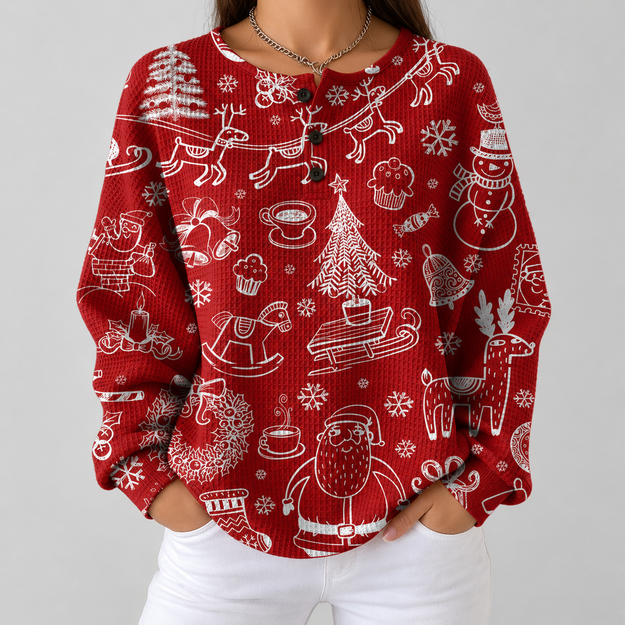 Pia | Maglione Natalizio Rosso con Motivi Bianchi