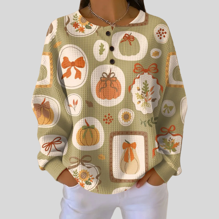 Mafalda | Maglione Salvia con Fiocchi e Zucche