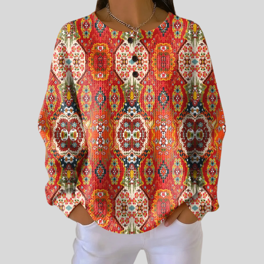 Lea | Maglione Rosso a Medaglioni Folk