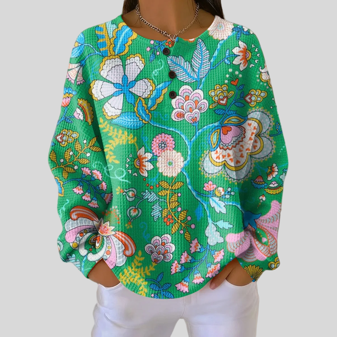 Dalia | Maglione Verde a Fiori Folk