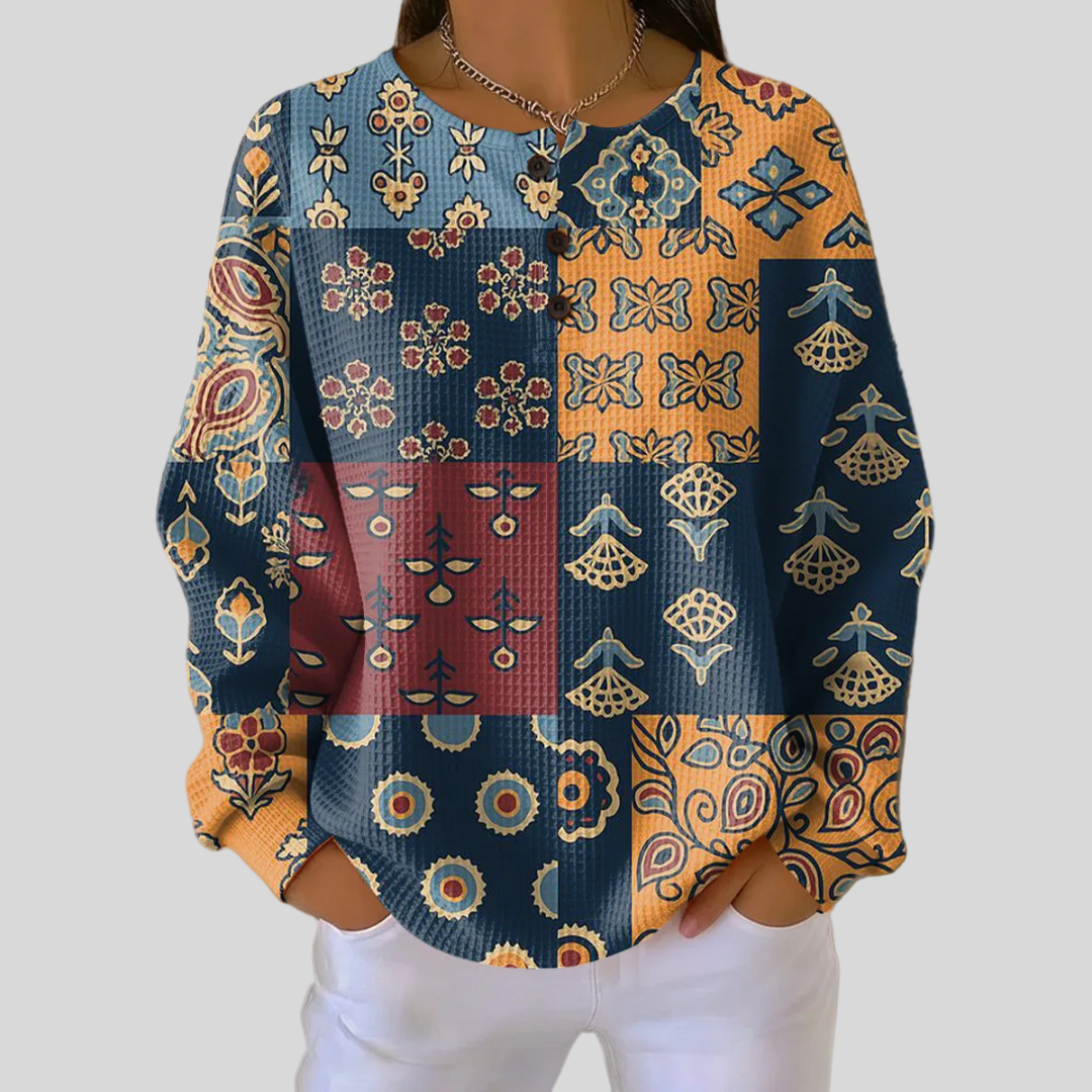 Cornelia | Maglione a Riquadri Folk Blu