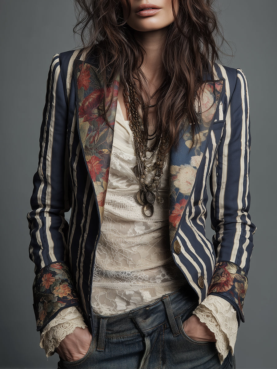 Lavinia | Blazer bohémien a righe e fiori