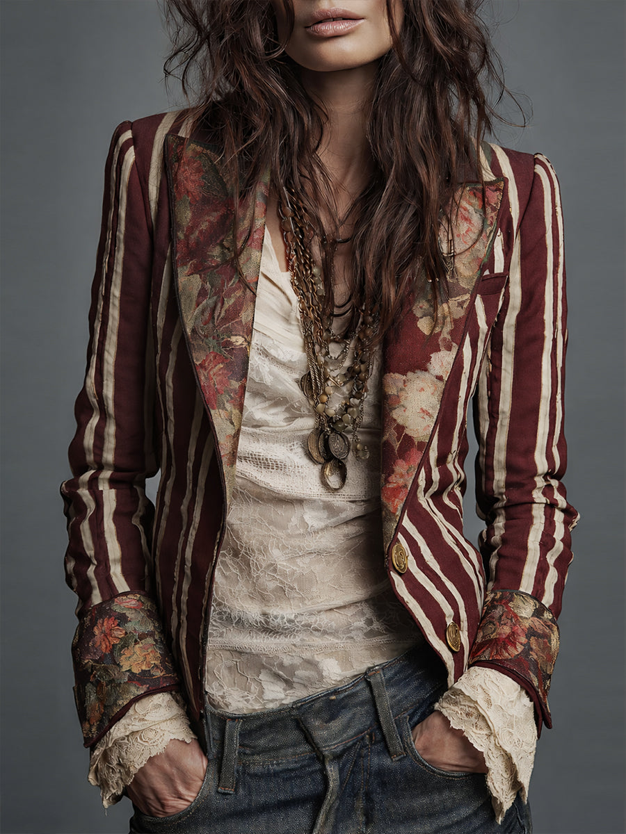 Lavinia | Blazer bohémien a righe e fiori