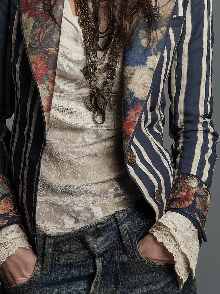 Lavinia | Blazer bohémien a righe e fiori