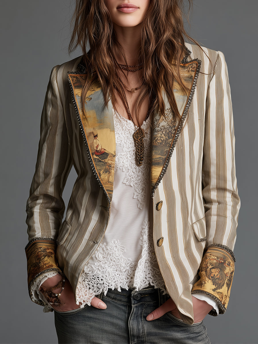 Gemma | Blazer bohémien a righe con revers stampati