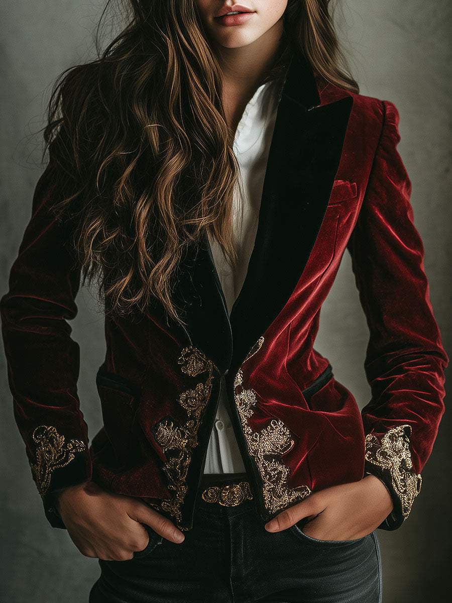 Flavia | Blazer in velluto con ricami dorati