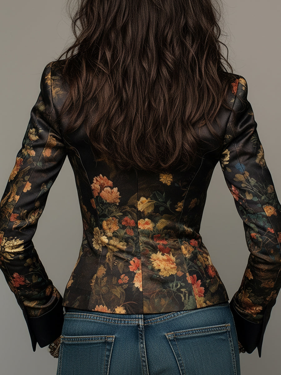 Federica | Blazer in raso con stampa floreale pittorica