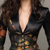 Federica | Blazer in raso con stampa floreale pittorica