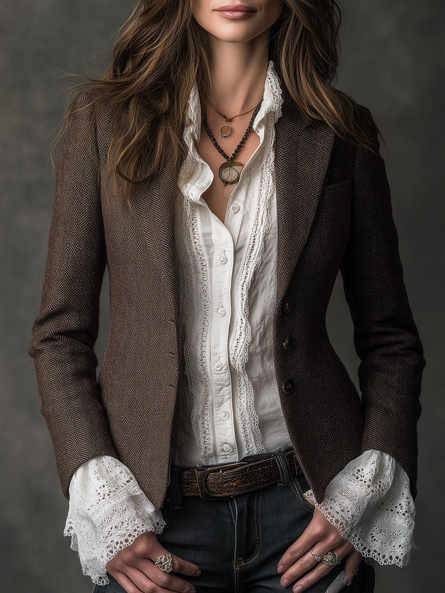 Daniela | Blazer sartoriale in tweed marrone