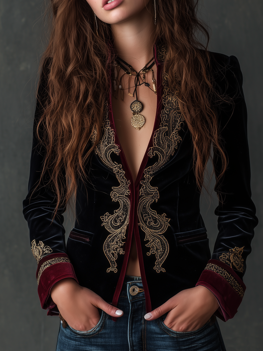Cristina | Blazer in velluto con ricami barocchi