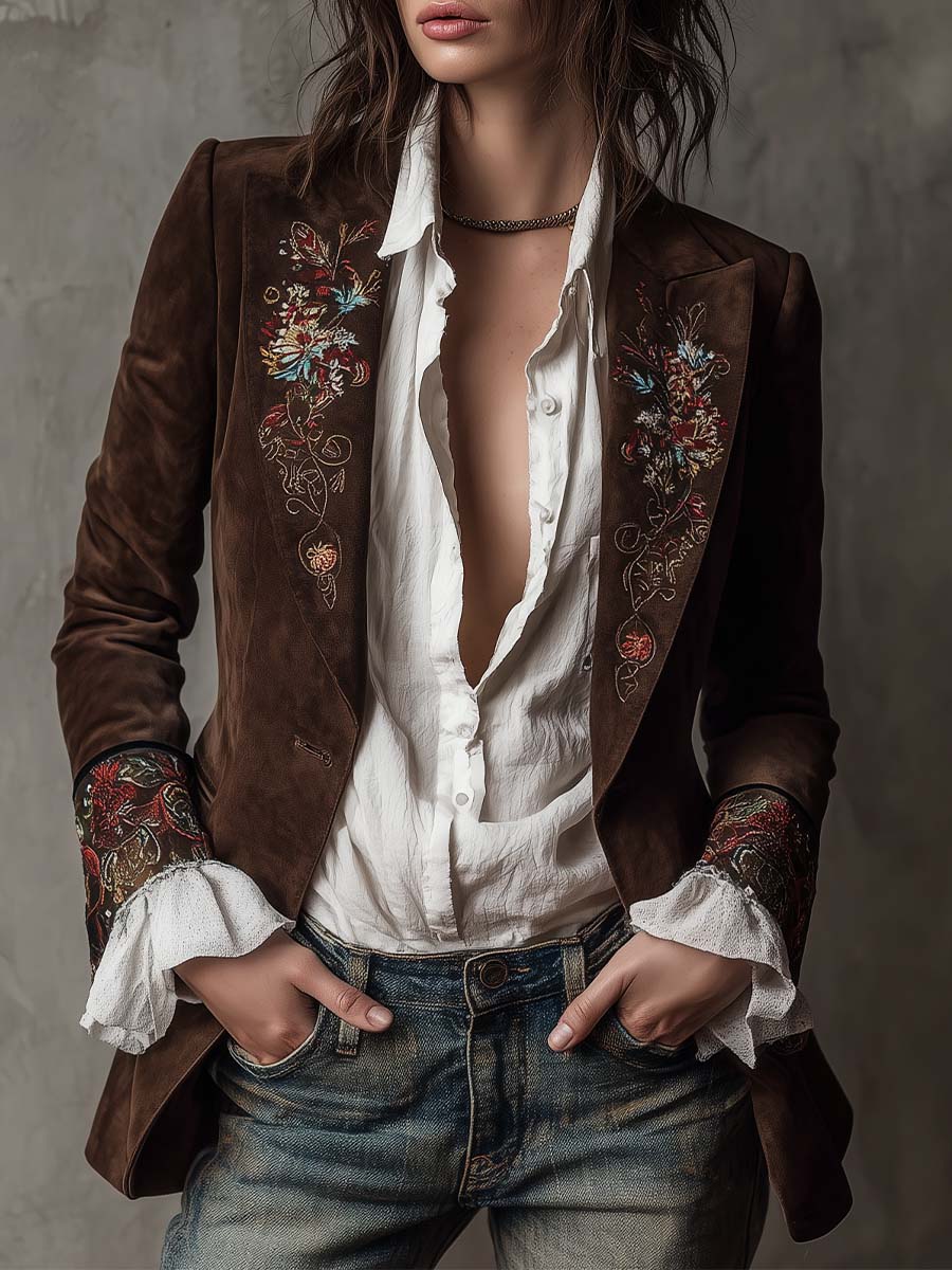 Benedetta | Blazer effetto camoscio con ricami