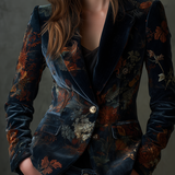 Barbara | Blazer in velluto floreale con bottoni metallici